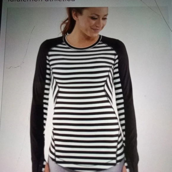 Lululemon Run reflective long sleeve top mint black stripes size 6 women - Picture 1 of 8